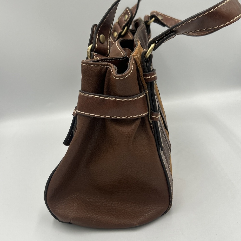Vtg Y2K Relic Brown Faux Leather Patchwork Tote Hand Bag Purse Boho Colorblock - Picture 5 of 13